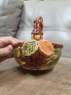 Vintage Retired Kohl's "Harvest" Ceramic Handled Basket ~ Bin 1F